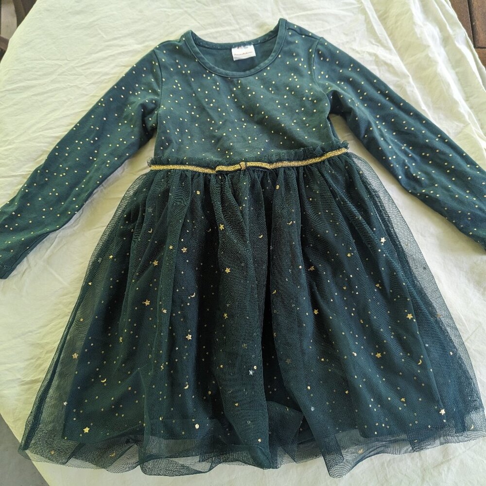 Hanna Andersson Shimmer Star Dress Tulle Green, Size 3T (90cm)